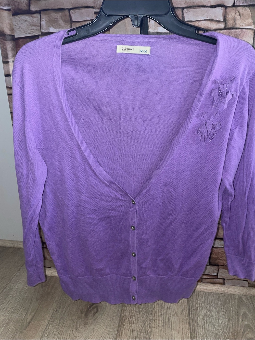 Old Navy Lavender V-Neck Button Cardigan with Floral Applique